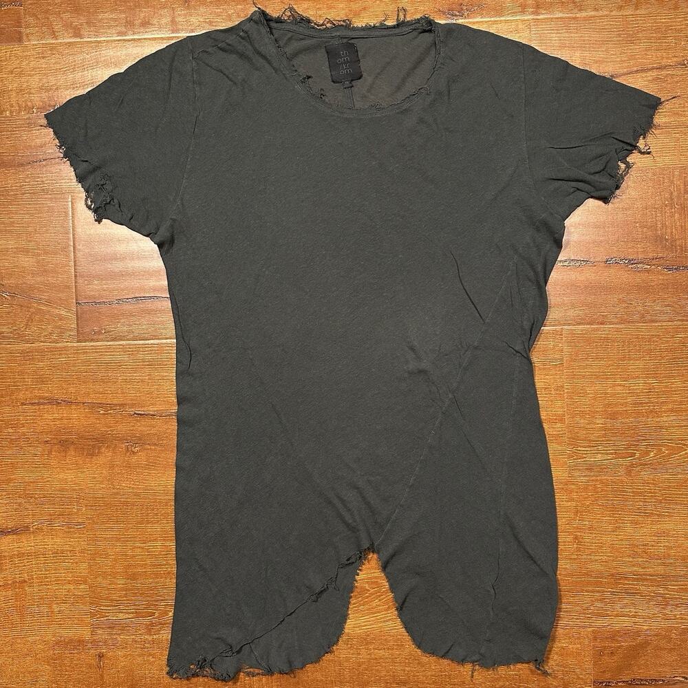 Thom Krom Asymmetrical T Shirt Men L Gray Linen Blend Distressed Avant Garde Alt